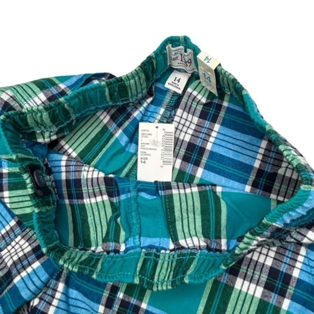 The Childrens Place Boys Shorts Size 14 Green Blue Black White Plaid Shorts